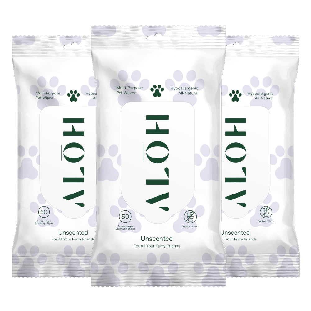 ALŌH Hypoallergenic | All-Natural | Multi-Purpose Pet Wipes Unscented 50ct Wipes | 3 Pack of 50ct Wipes (150 Wipes)