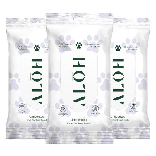 ALŌH Hypoallergenic | All-Natural | Multi-Purpose Pet Wipes Unscented 50ct Wipes | 3 Pack of 50ct Wipes (150 Wipes)