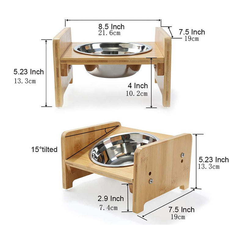 Adjustable Wooden Pet Feeding Stand for Cats and Dogs