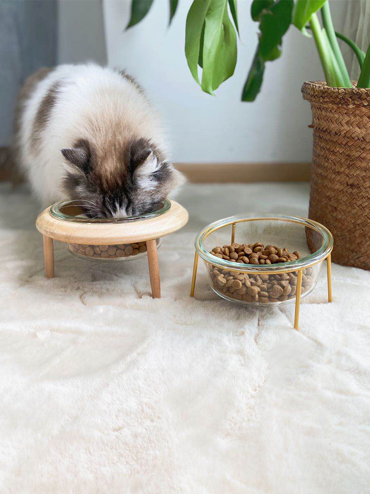 Wooden Pet Bowl Stand with Iron Frame for Cats and Dogs