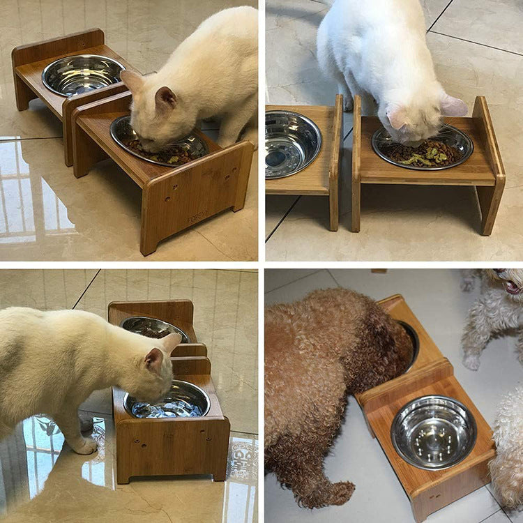Adjustable Wooden Pet Feeding Stand for Cats and Dogs