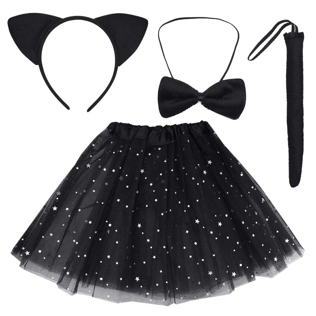 Dxhycc Black Cat Costume Set Cat Ears Headband Tail Bowtie Tutu-Halloween Dress Up Kids Cosplay Accessory Kit