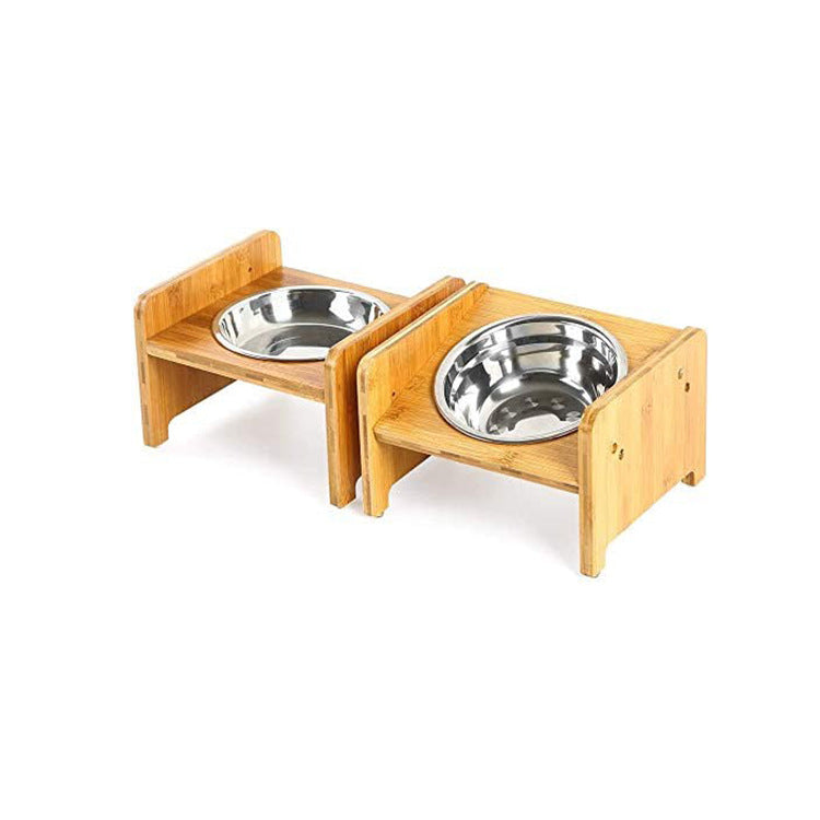 Adjustable Wooden Pet Feeding Stand for Cats and Dogs