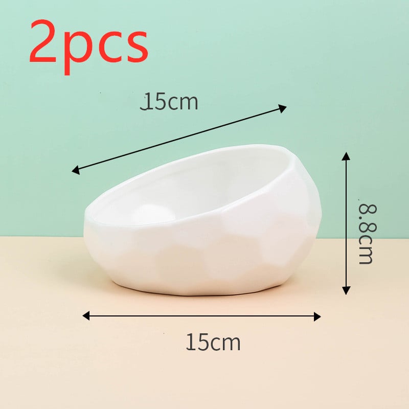Ceramic Pet Bowl for Cats and Dogs with Oblique Mouth