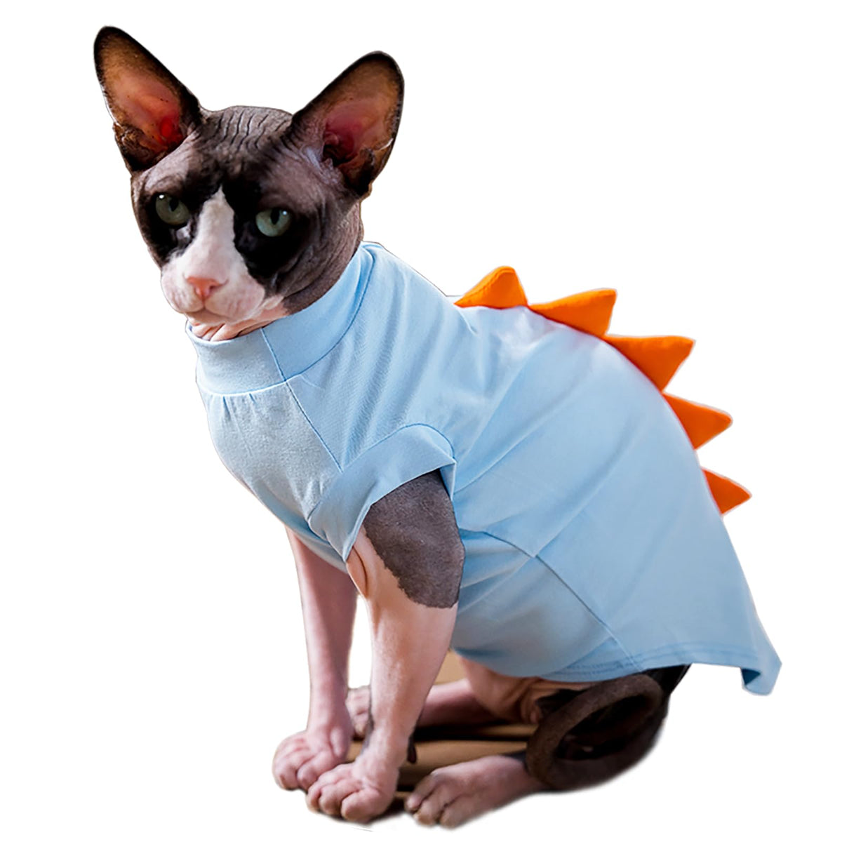 DENTRUN Sphynx Cat Clothes Cute Dinosaur Design Hairless Cat Costume Breathable Cotton Shirts Cat Clothes for Cats Only Round Collar Kitten Daily T-Shirts with Sleeves Cats Funny Cosplay Apparel